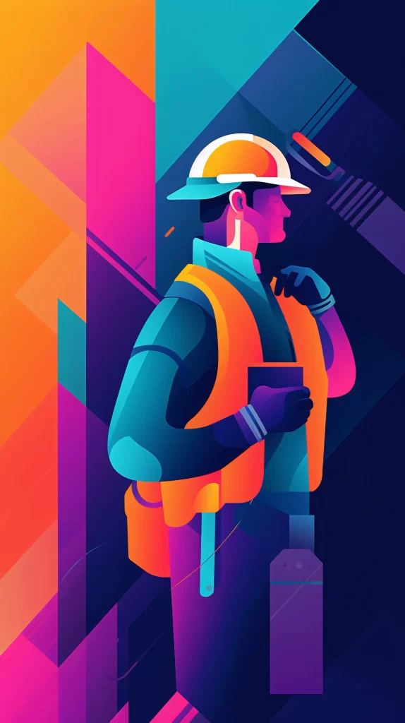 Construction Worker Neon Colors Geometric Shapes Abstract