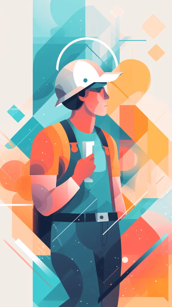 Construction Worker Orange Blue Safety Helmet Abstract Vector