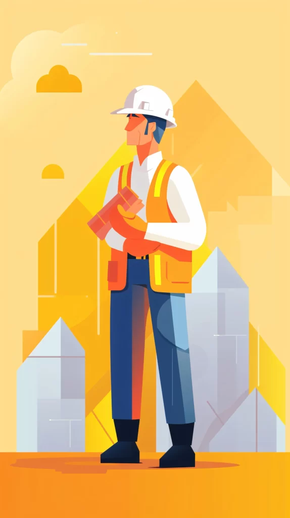 Construction Worker Orange Safety Vest White Helmet Flat Illustration