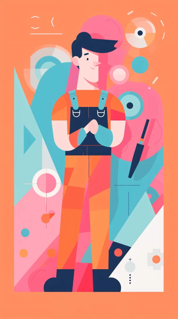 Construction Worker Orange Blue Abstract Vector