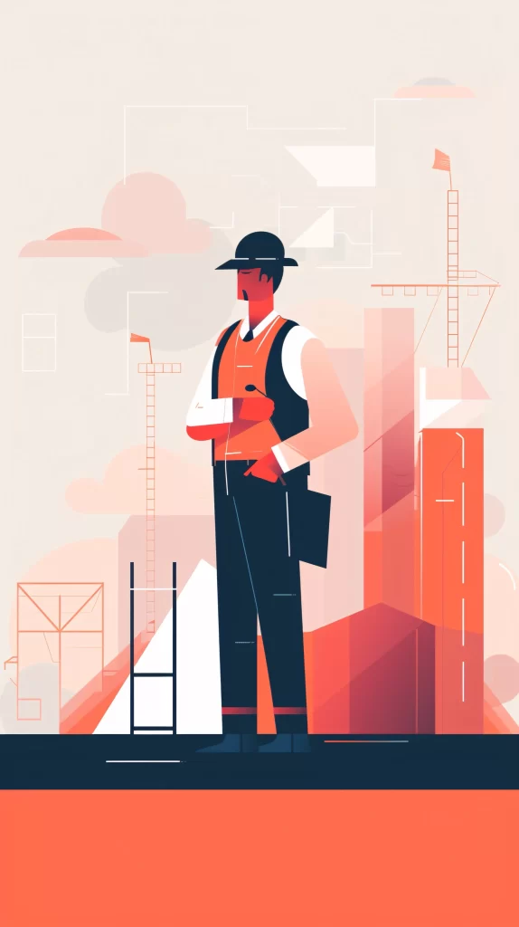 Construction Worker Red Black Safety Vest Flat Illustration Modern