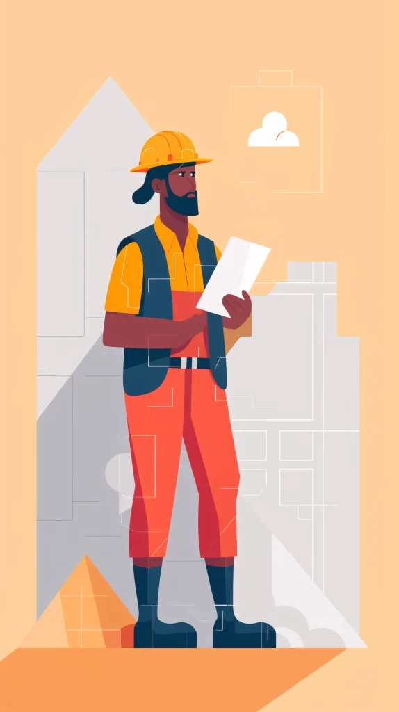 Construction Worker Yellow Blue Orange Flat Illustration Modern