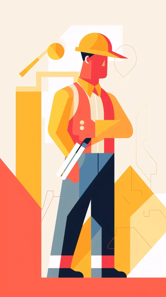 Construction Worker Yellow Red Blue Geometric Vector