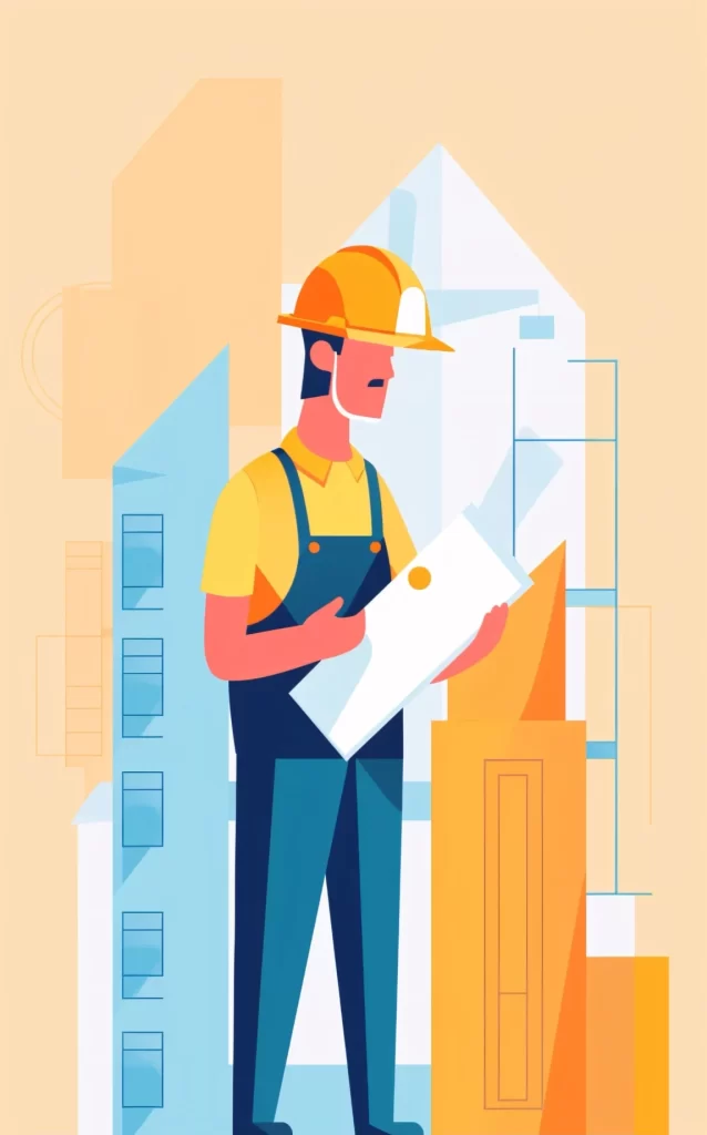 Construction Worker Blueprint Flat Illustration