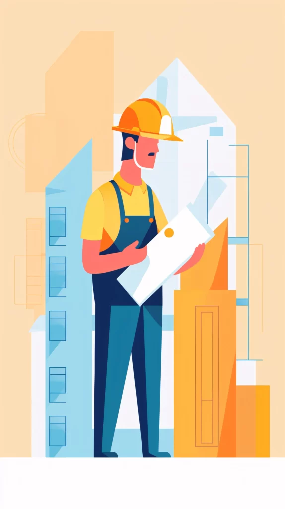 Construction Yellow Helmet Blue Overalls Flat Illustration Modern