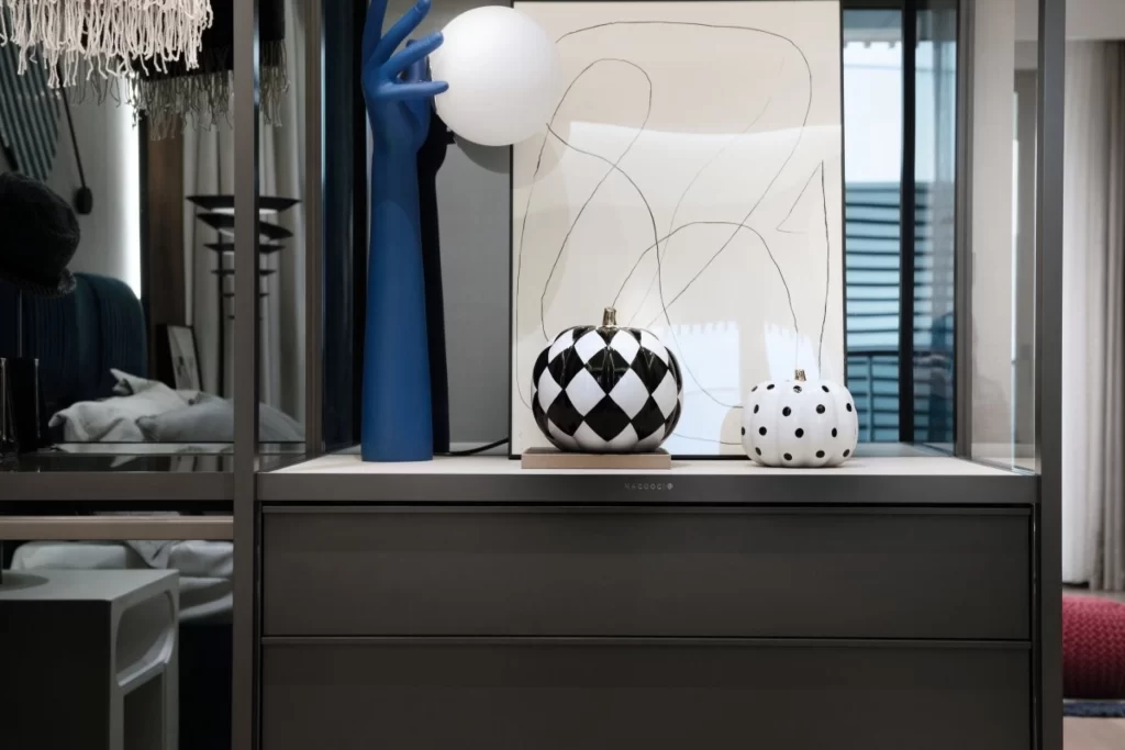 Contemporary Artistic Bedroom Black White Neutral Blue