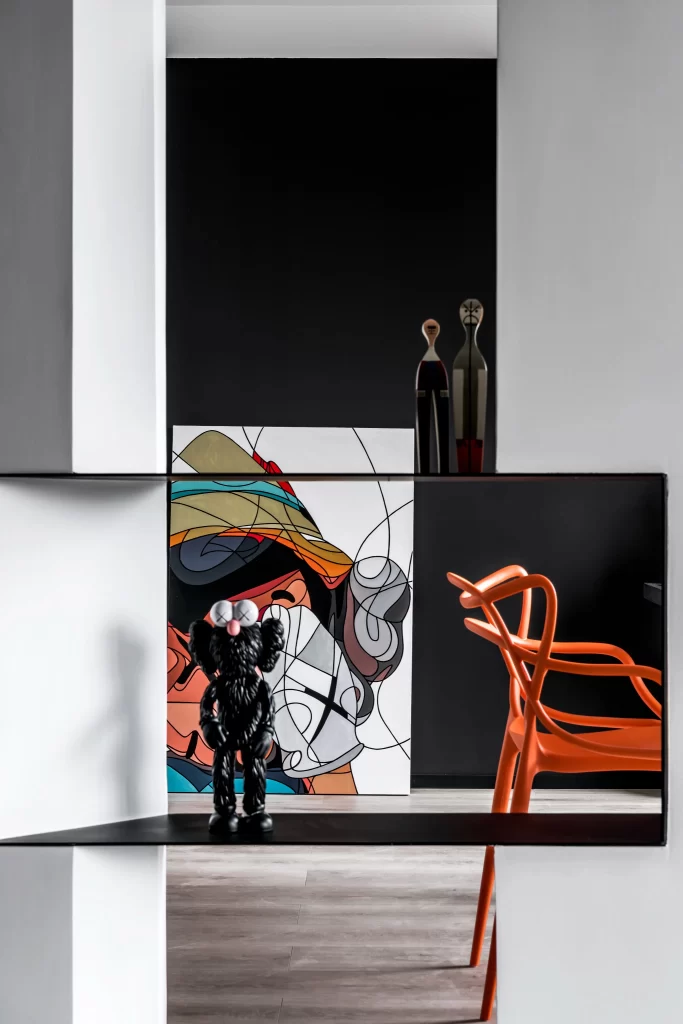 Contemporary Artistic Black White Orange Sculpture