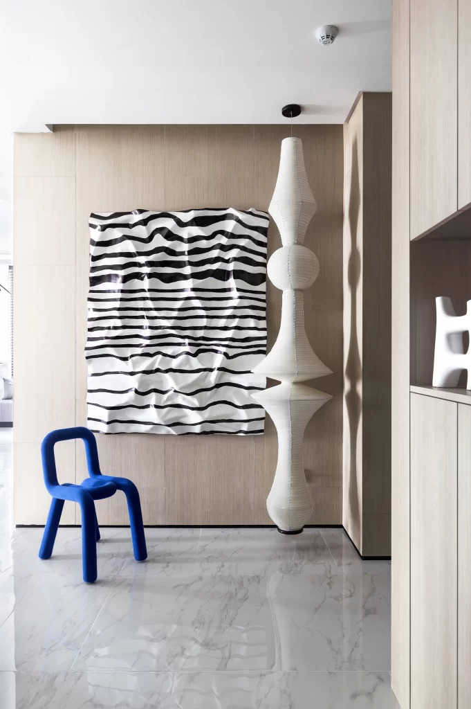 Contemporary Artistic Blue White Neutral Wood