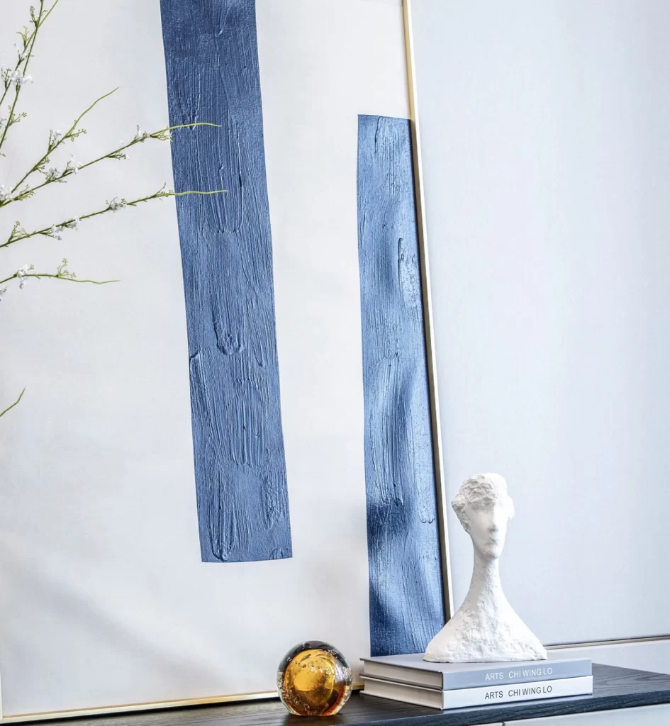 Contemporary Artistic Blue White Sculpture Books