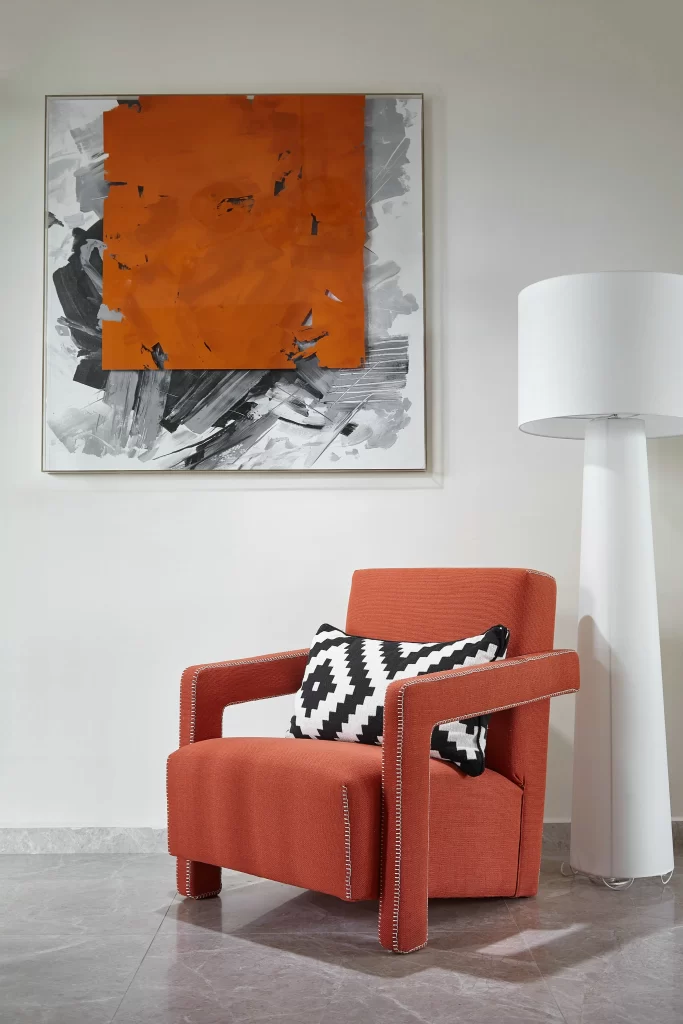 Contemporary Artistic Orange Black White Geometric Patterns