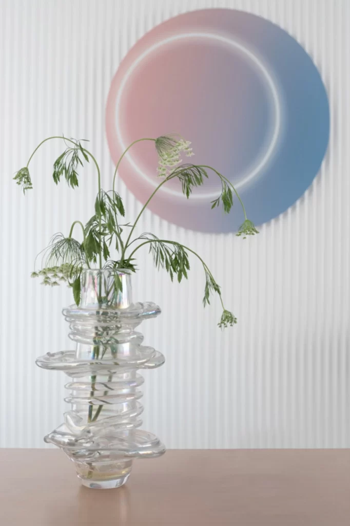 Contemporary Artistic Vase Glass Sculptural Pastel Pink Blue