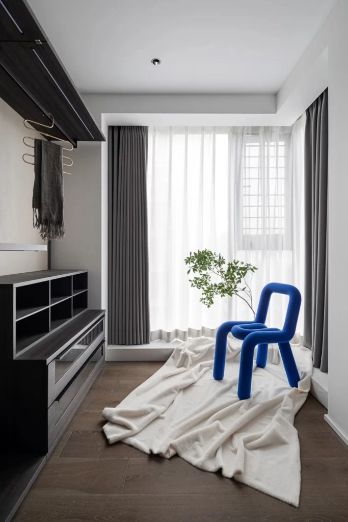 Contemporary Bedroom Neutral Blue White Minimalist