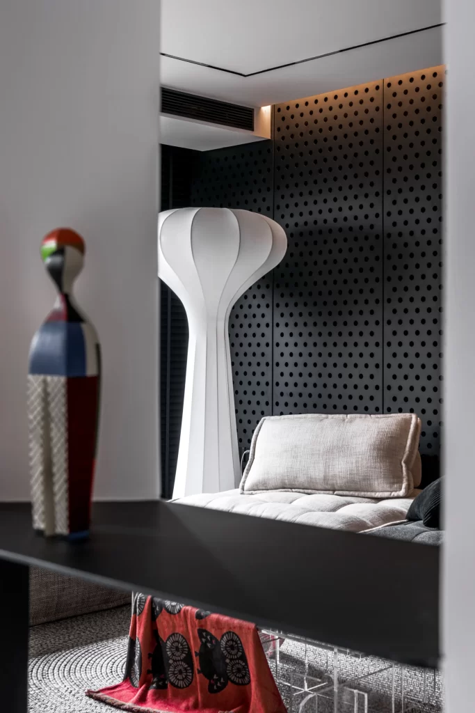 Contemporary Bedroom Neutral Tones Geometric Patterns Sleek Furniture