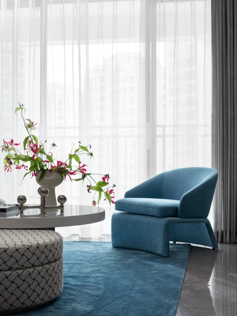 Contemporary Blue White Minimalist Chair Rug