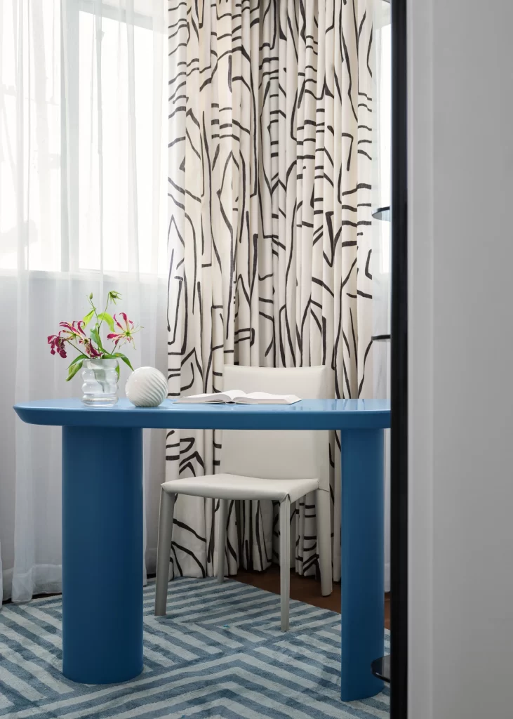 Contemporary Blue White Patterned Curtains Geometric Rug