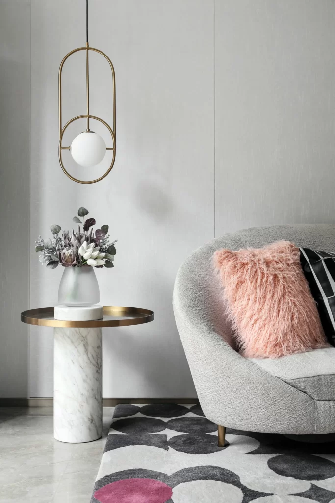 Contemporary Chic Living Space Soft Gray Pink Black White