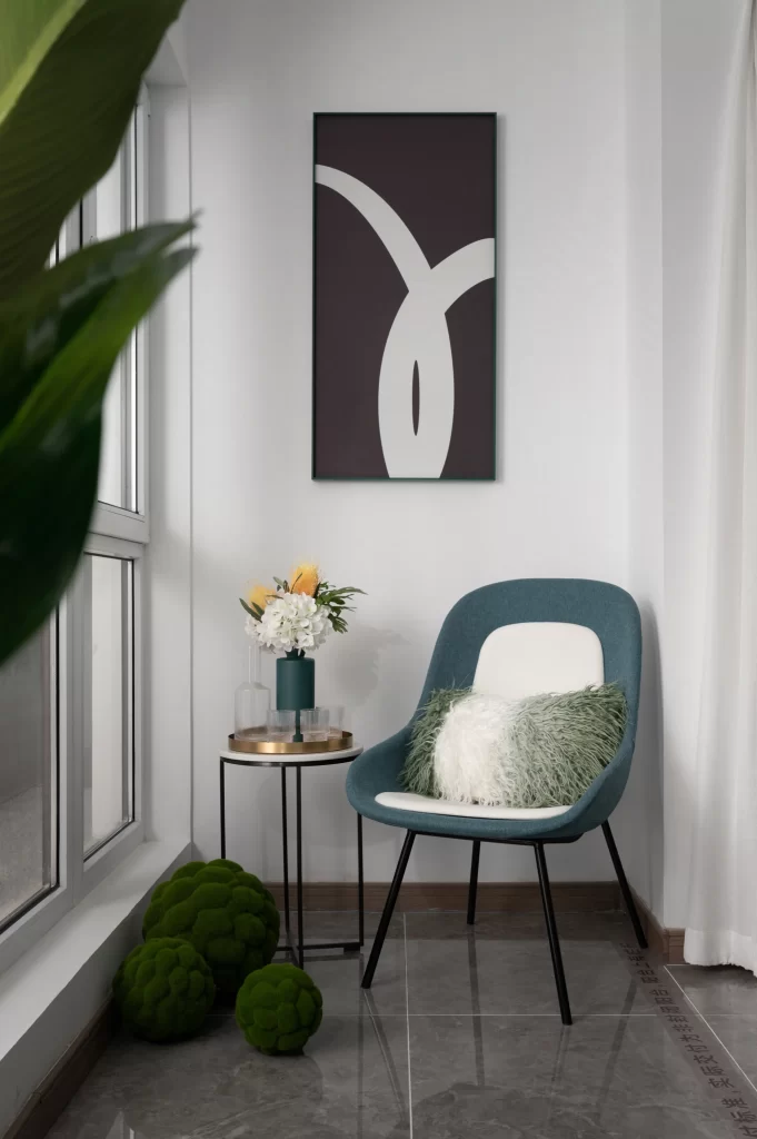 Contemporary Corner Chair Blue White Green Abstract Art
