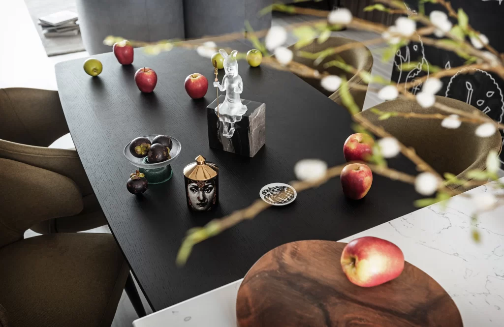Contemporary Dining Room Black Neutral Wood Accents