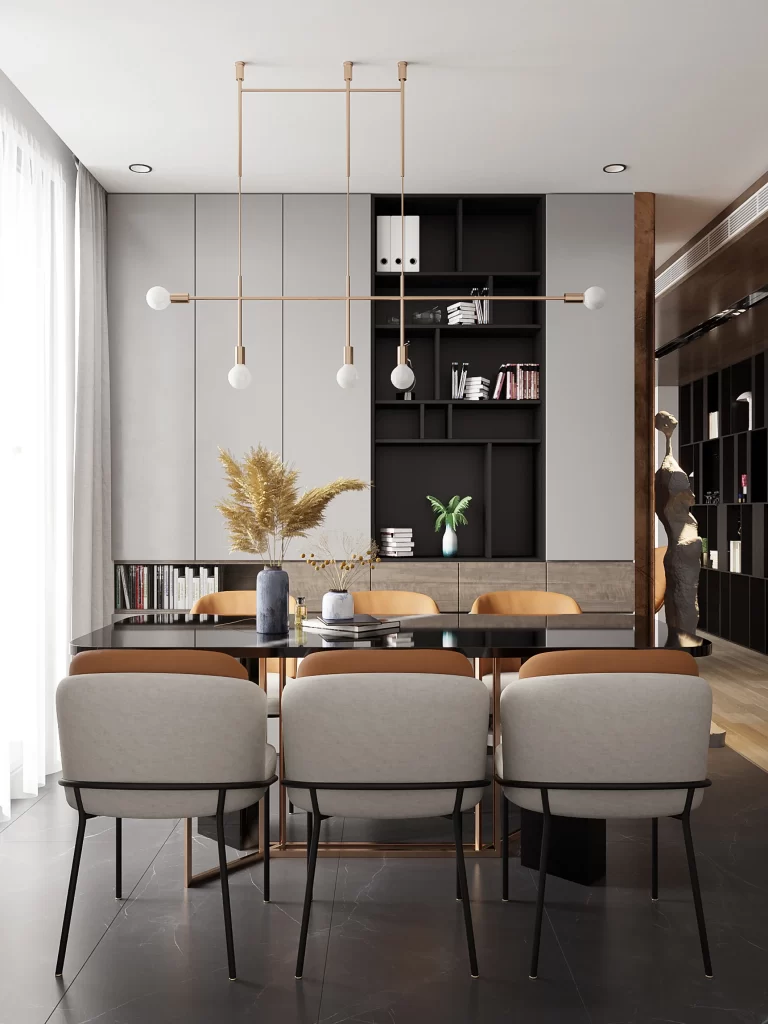 Contemporary Dining Room Neutral Tones Black And White Minimalist Design