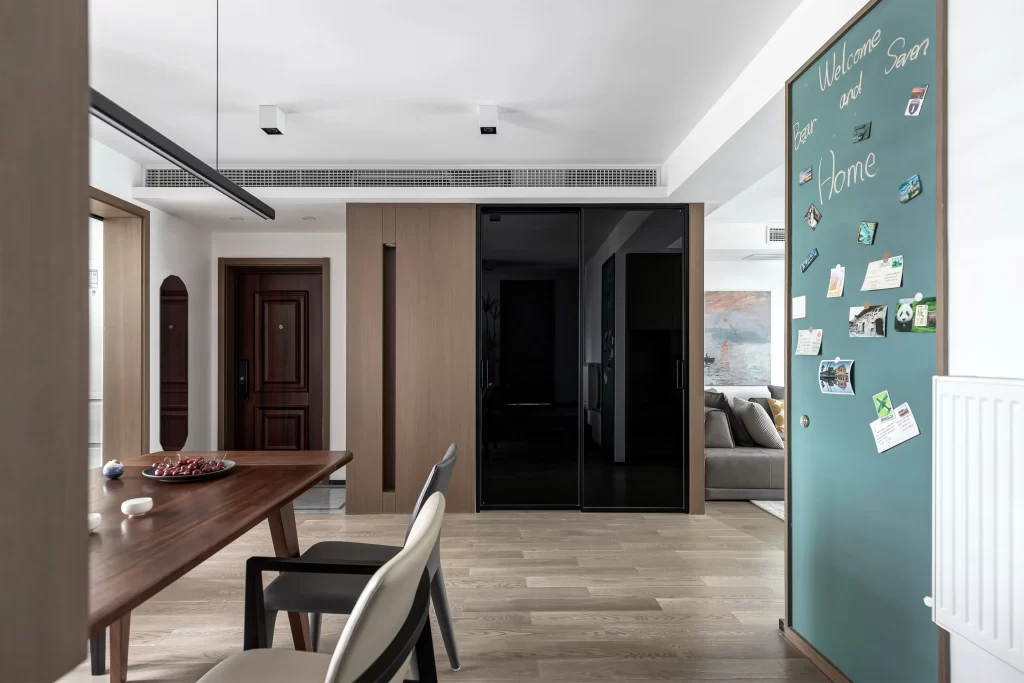 Contemporary Dining Room Neutral Tones Light Wood Accents