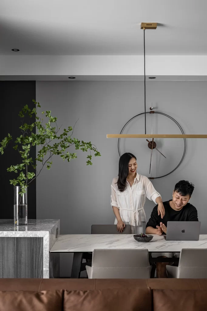 Contemporary Dining Room Neutral Tones Minimalist Marble Accents