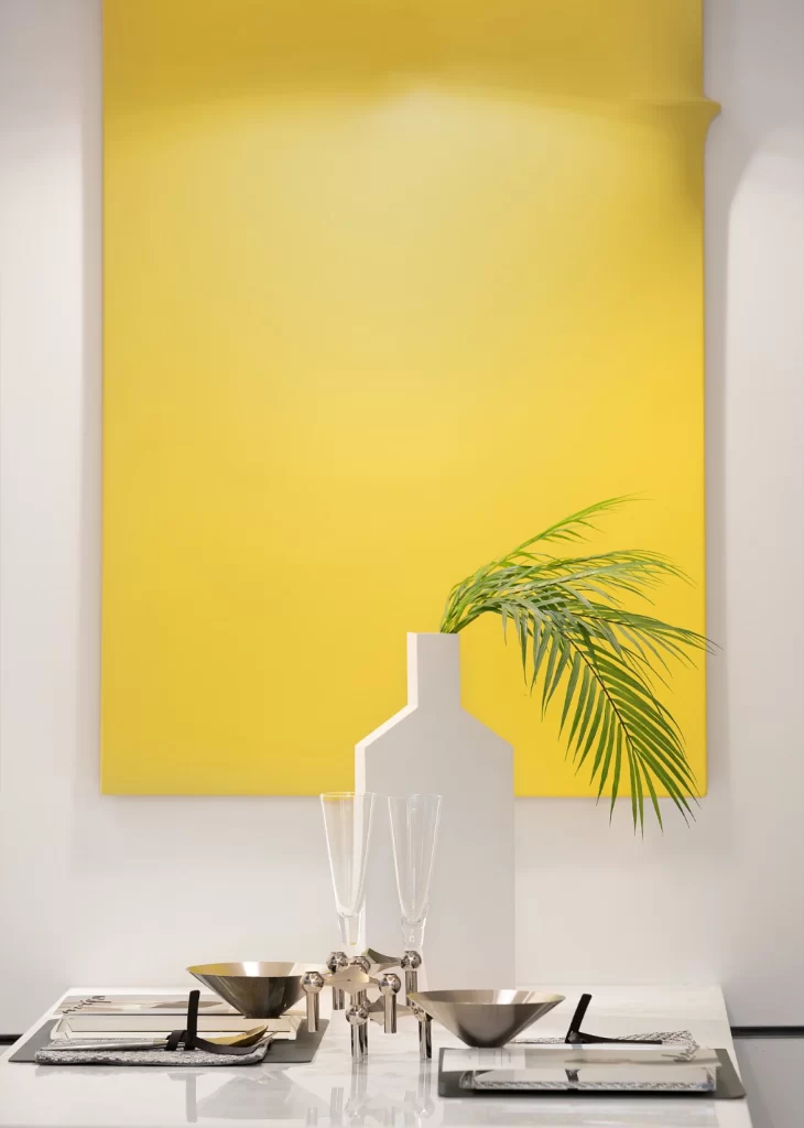 Contemporary Dining Room Yellow White Minimalist Greenery