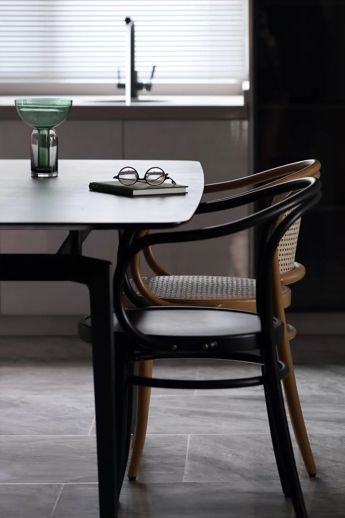 Contemporary Dining Space Black Wood Minimalist Neutral Tones