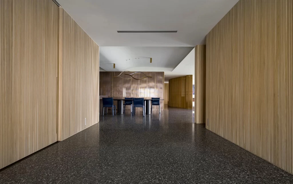 Contemporary Dining Space Neutral Tones Wood Accents Minimalist