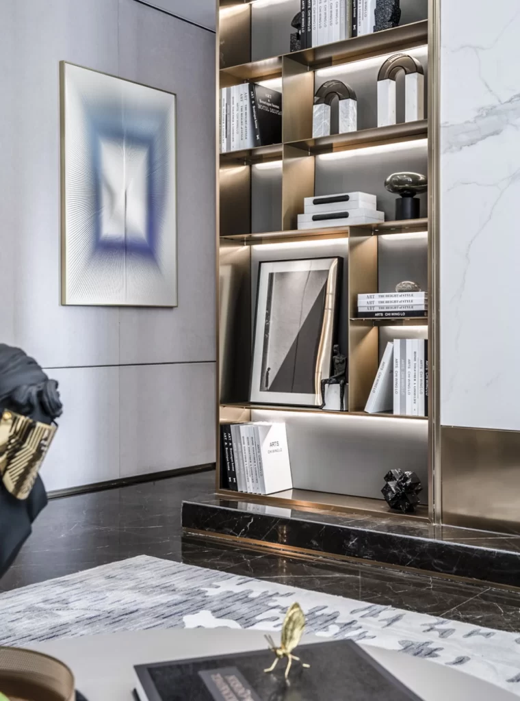 Contemporary Elegance Bookshelf Neutral Tones Artistic Decor