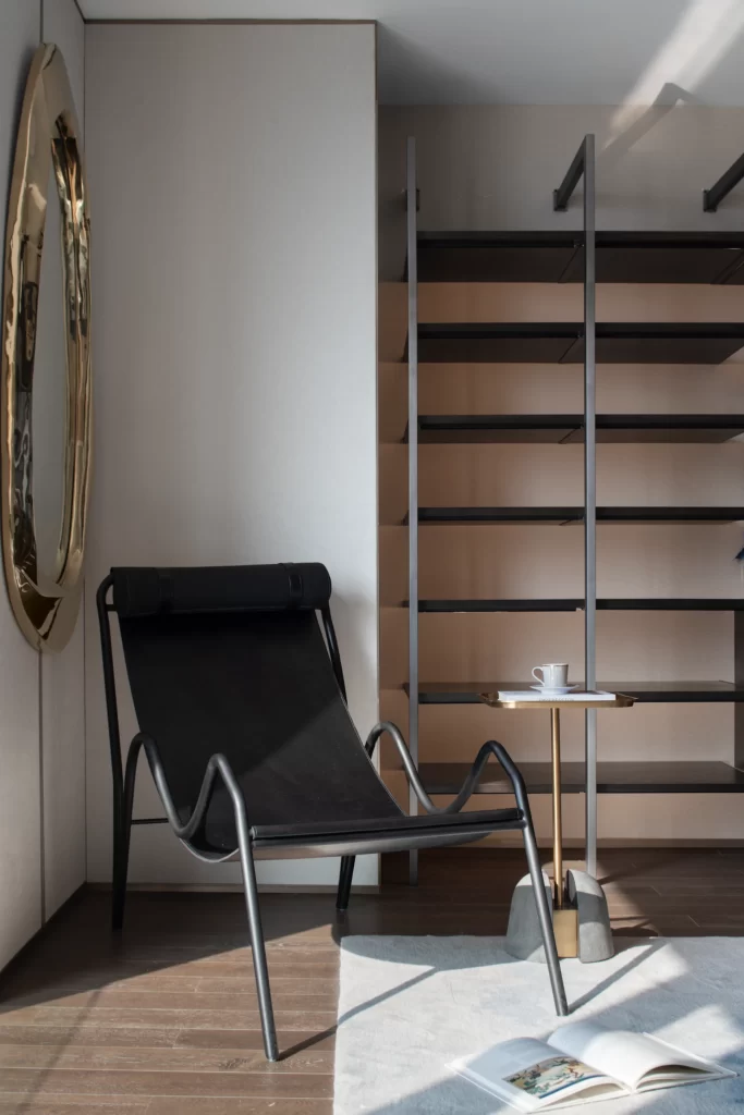 Contemporary Elegance Neutral Tones Black Metal Furniture Open Shelving