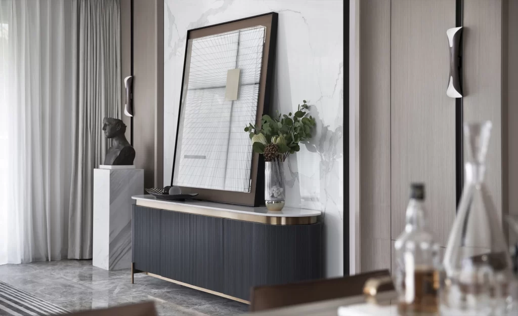 Contemporary Elegance Neutral Tones Marble Accents Artistic Decor