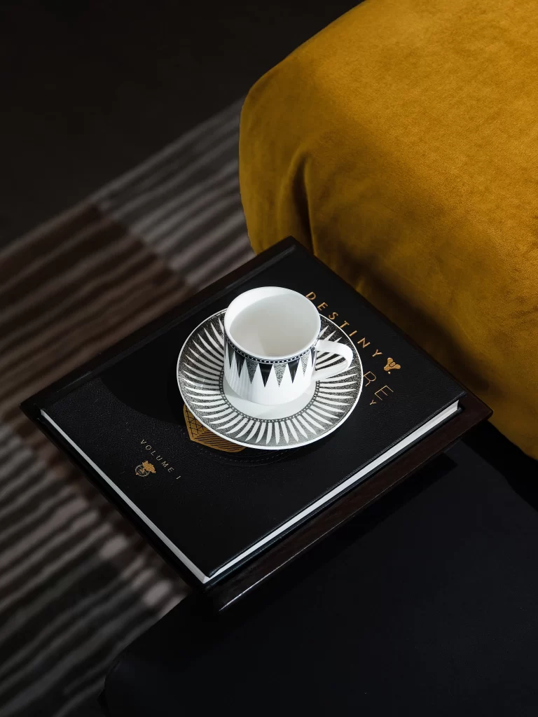 Contemporary Elegant Coffee Table Black Gold Patterned