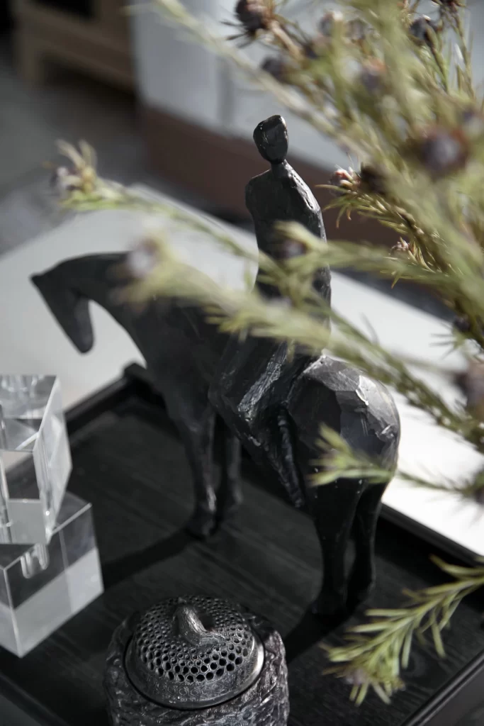 Contemporary Equestrian Theme Black Neutral Metal Accents