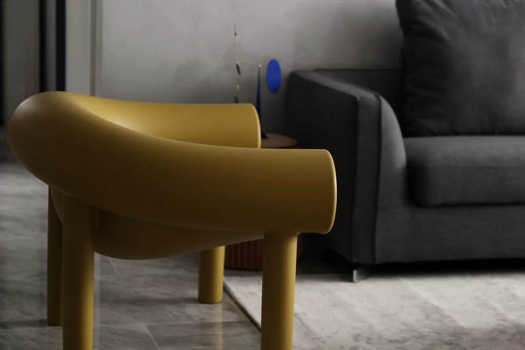 Contemporary Living Room Mustard Yellow Gray Neutral Soft Textures