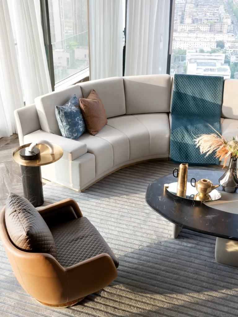 Contemporary Living Room Neutral Color Palette Minimalist Sculpture