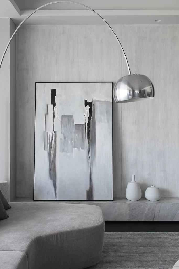 Contemporary Living Room Neutral Tones Abstract Art Minimalist