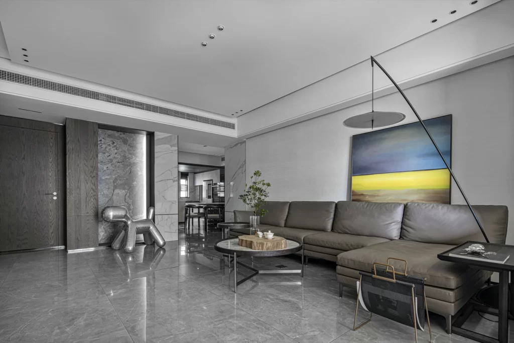 Contemporary Living Room Neutral Tones Minimalist Design Soft Textures Natural Light