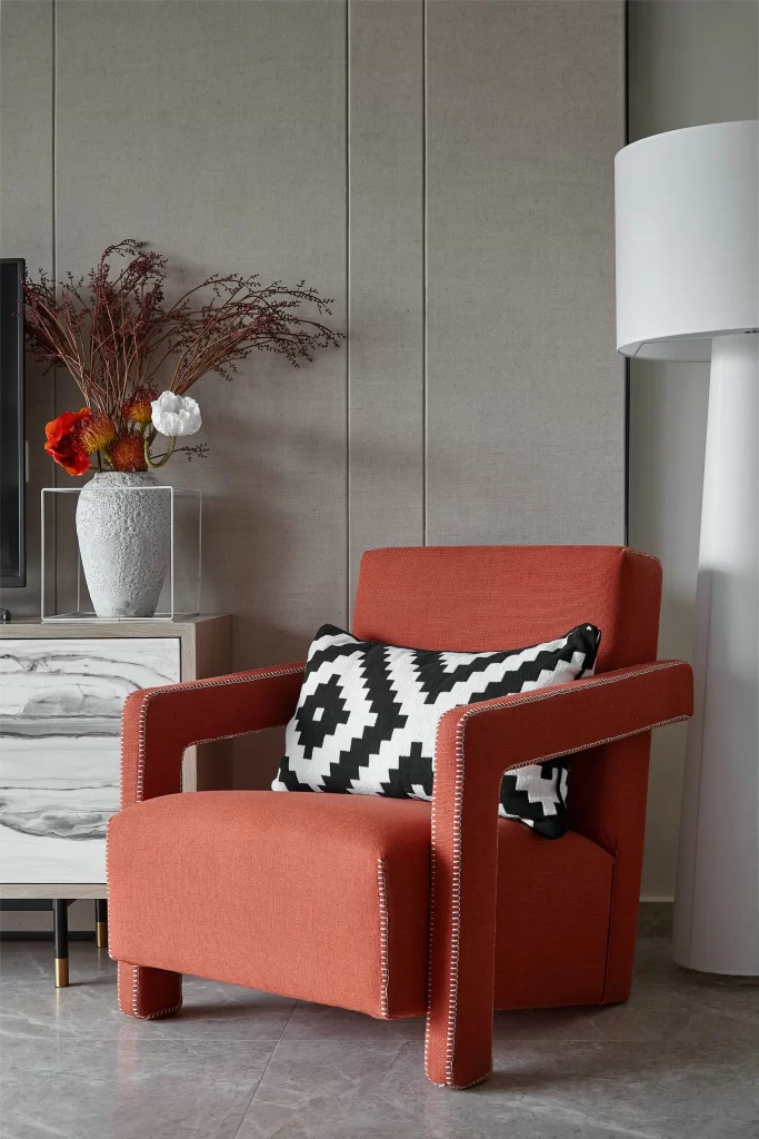 Contemporary Living Room Terracotta Neutral Patterned Pillow