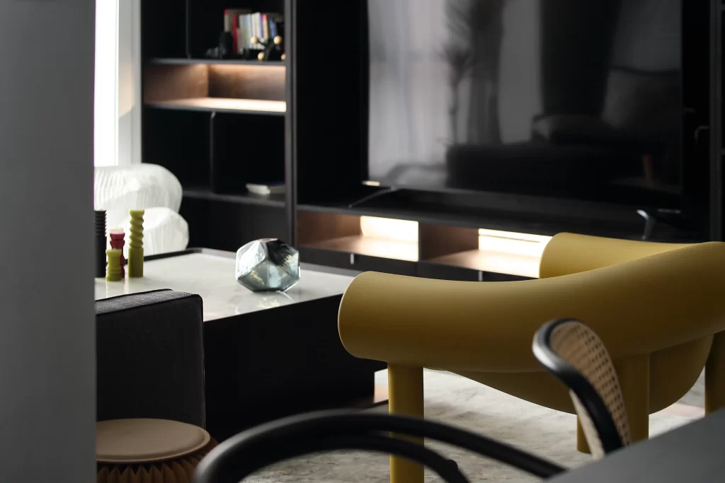 Contemporary Living Space Black Yellow Neutral Tones Modern Furniture