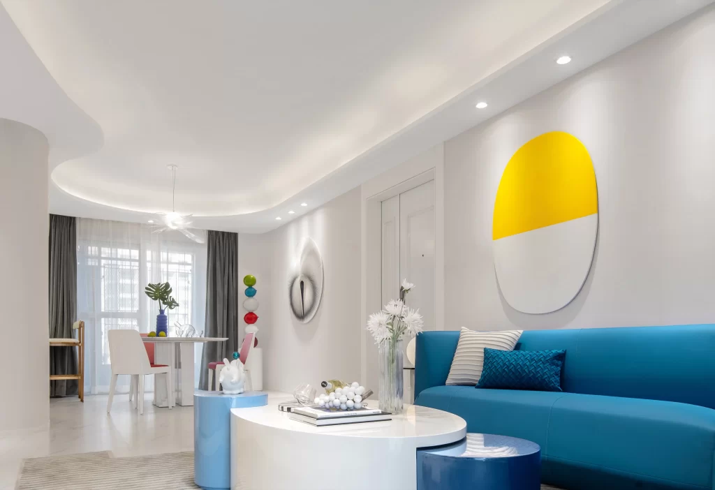 Contemporary Living Space Blue White Yellow Artistic Decor