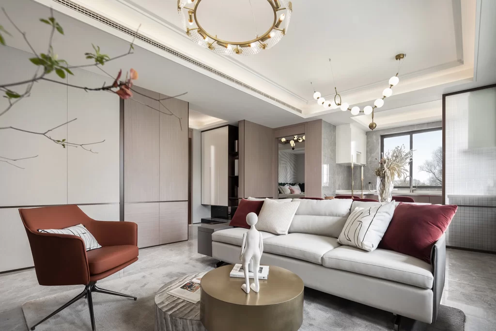 Contemporary Living Space Neutral Tones Soft Textures Artistic Decor