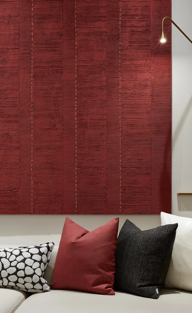 Contemporary Living Space Red Textured Accents Neutral Tones