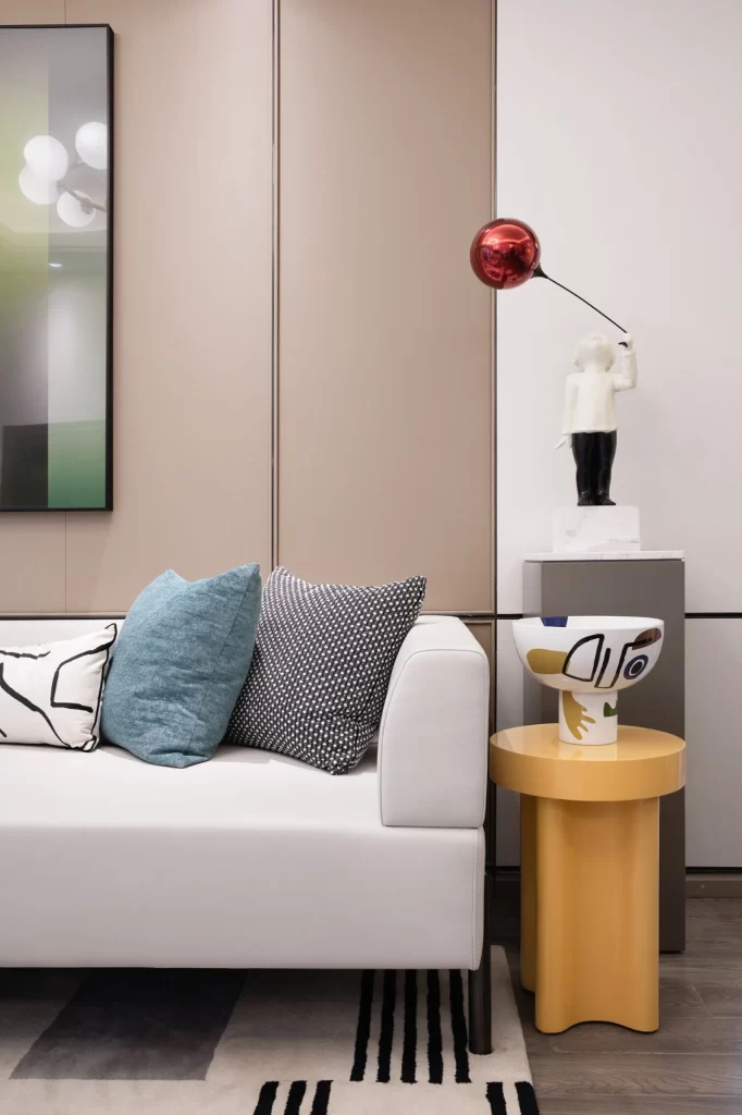 Contemporary Living Space Soft Pastels Neutral Tones Artistic Decor