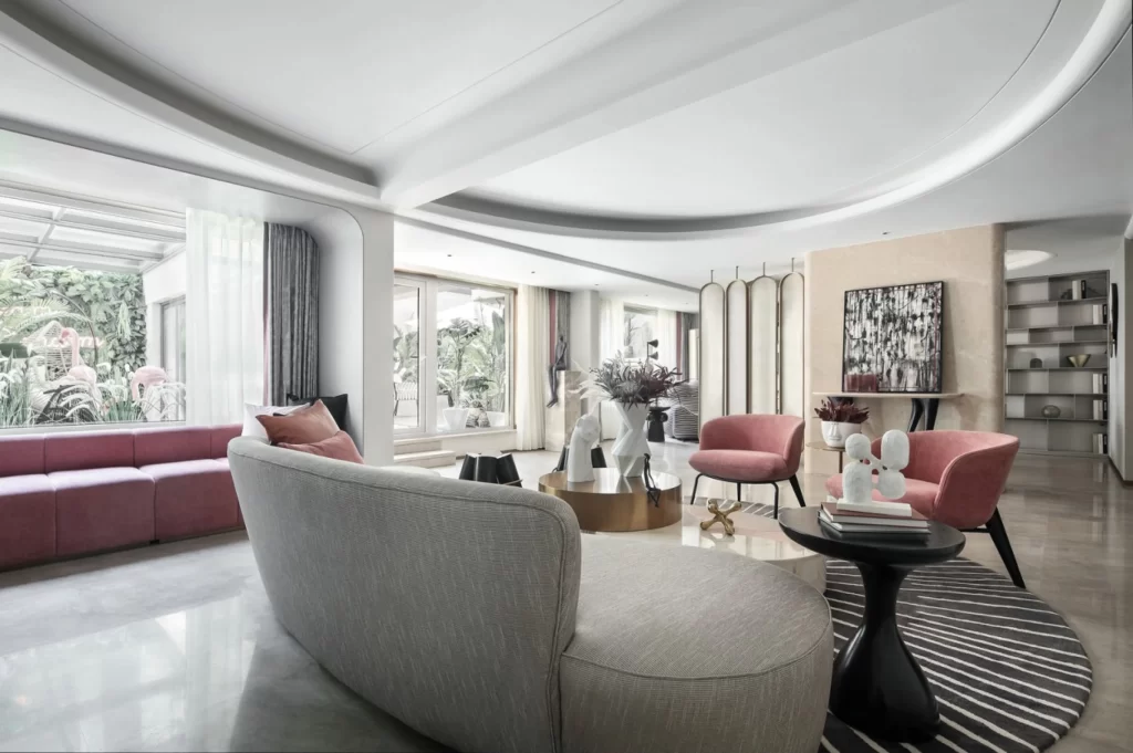 Contemporary Living Space Soft Pink Gray Neutral Tones Artistic Decor