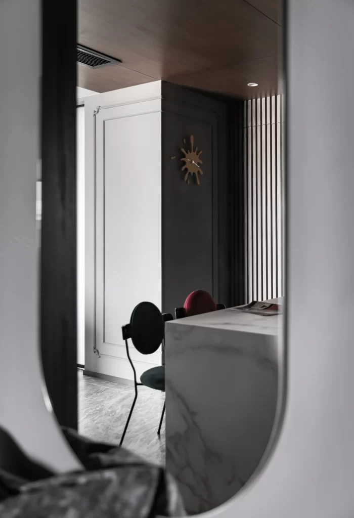 Contemporary Minimalist Dining Room Neutral Dark Wood Marble