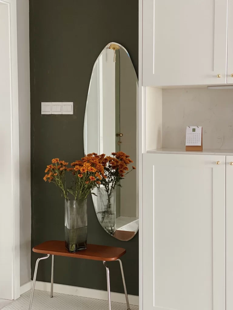 Contemporary Minimalist Entryway Dark Green White Neutral Glass