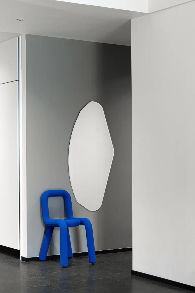 Contemporary Minimalist Hallway Blue Gray White Geometric