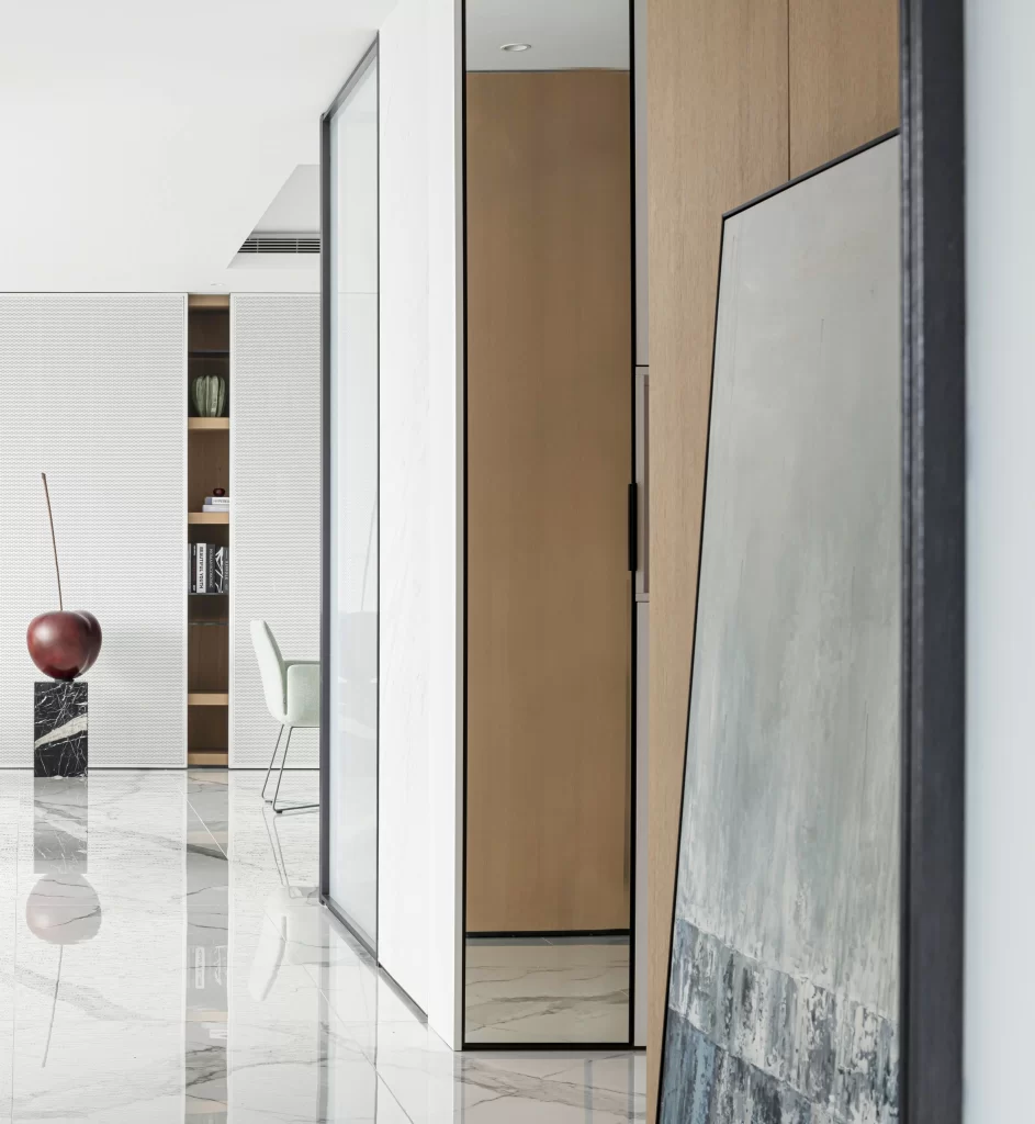 Contemporary Minimalist Hallway Neutral White Marble Wood