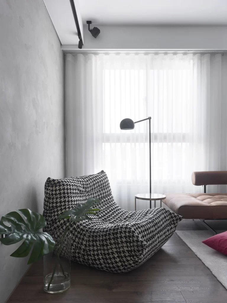 Contemporary Minimalist Living Room Neutral Black White Wood