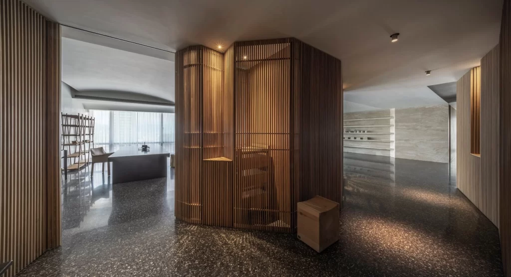 Contemporary Minimalist Office Neutral Dark Wood